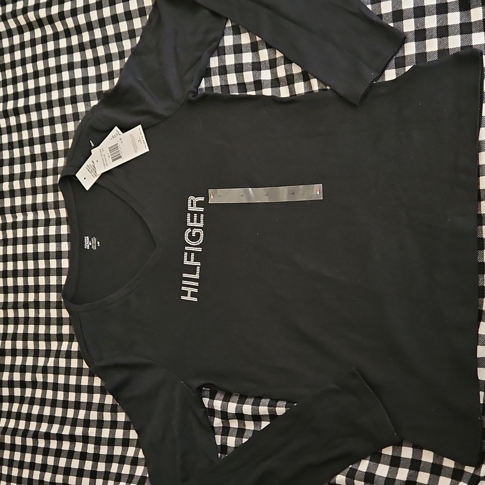 NEW Tommy Hilfiger Bling V-neck Long Sleeve Top Size L